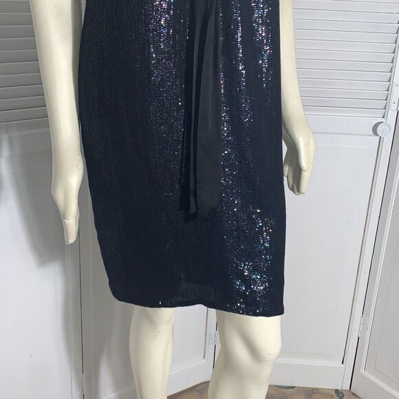 Carmen Marc Valvo - Black Sequin Halter Midi Dress Sz 10 - Picture 3 of 12